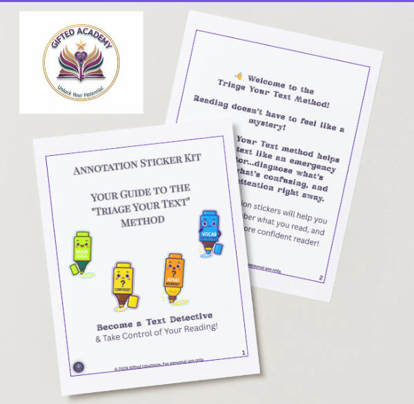 Printable annotation sticker kit for grades 3-5 using the Triage Your Text method